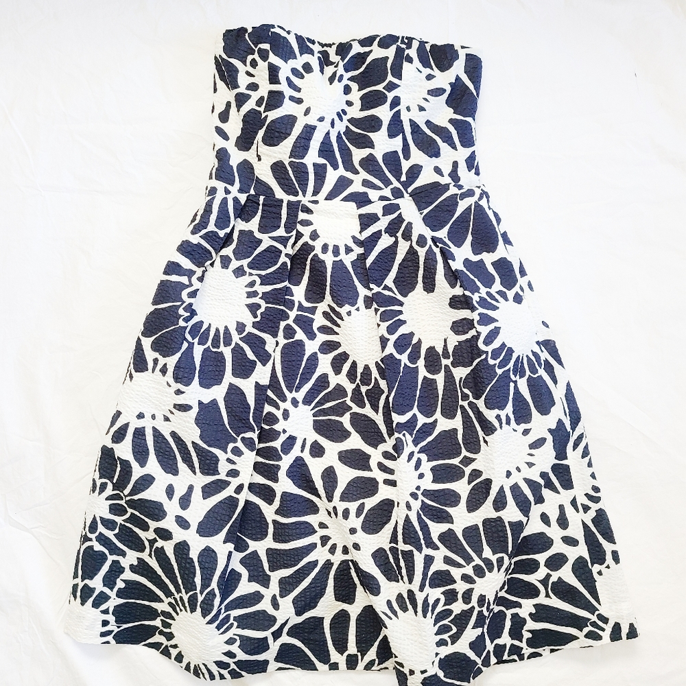J. Crew Strapless Blue/White Cotton Dress, sz 0
